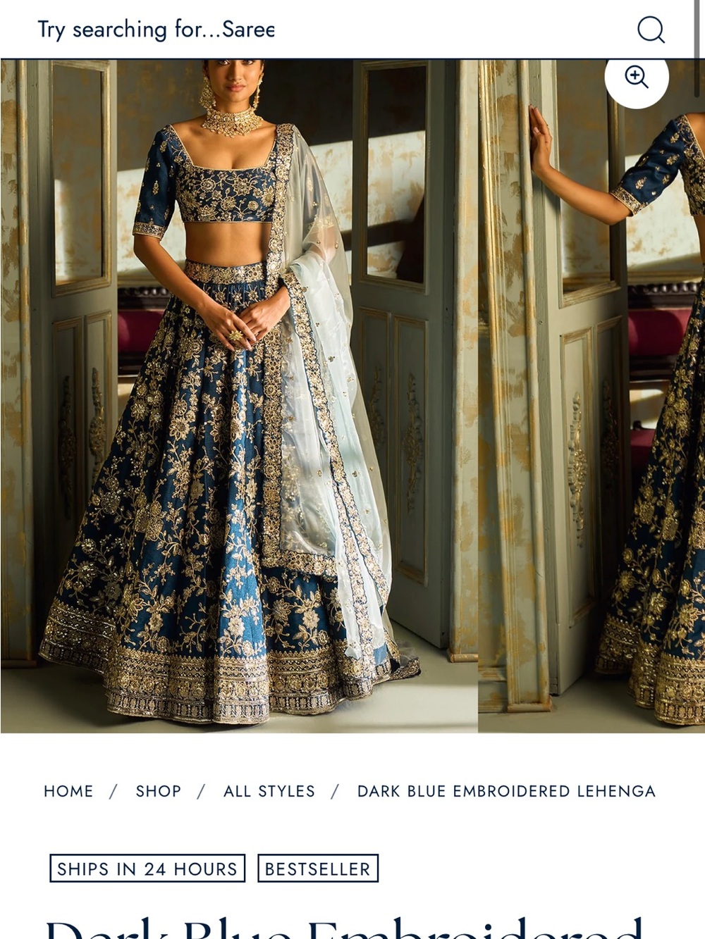 Dark Blue Embroidered Maxi Lehenga Dress with Sheer Dupatta